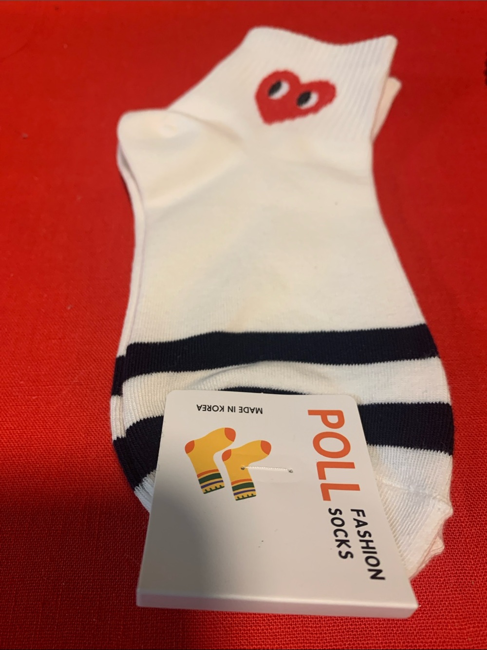 White Ankle Socks with Red Heart Accent -